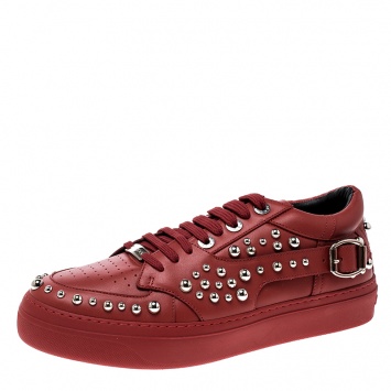 Pre Owned Jimmy Choo Red Studded Leather Roman Sneakers Size 42
