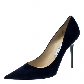 Pre Owned Jimmy Choo Navy Blue Suede Abel Pointed Toe Pumps Size 41