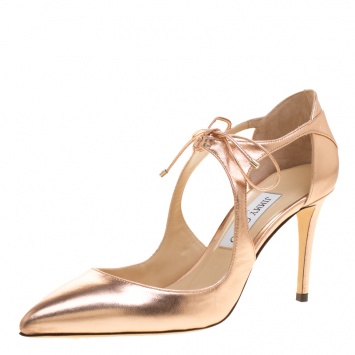 Pre Owned Jimmy Choo Metallic Tea Rose Leather Vanessa Pointed Toe Cut Out Pumps Size 39