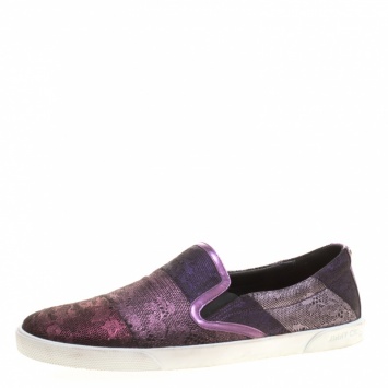 Pre Owned Jimmy Choo Metallic Purple Lace Demi Slip On Sneakers Size 41