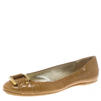 Pre Owned Jimmy Choo Beige Lizard Embossed Leather Morse Buckle Detail Ballet Flats Size 41