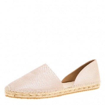 Pre Owned Jimmy Choo Beige Pearl Finish Embossed Snakeskin Leather Dreya D'orsay Flat Espadrilles Size 41