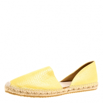 Pre Owned Jimmy Choo Yellow Pearl Finish Embossed Snakeskin Leather Dreya D'orsay Flat Espadrilles Size 39