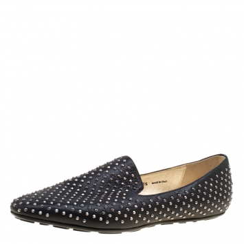 Pre Owned Jimmy Choo Black Studded Suede Wheel Smoking Slippers Size 38.5