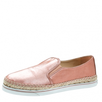 Pre Owned Jimmy Choo Metallic Pink Canvas Dawn Slip On Espadrille Sneakers Size 40