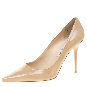 Pre Owned Jimmy Choo Beige Patent Leather Abel Pointed Toe Pumps Size 40.5