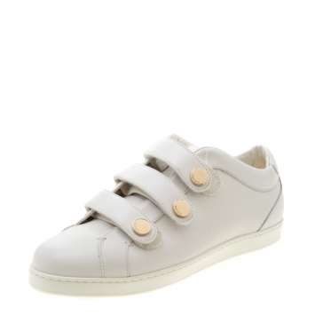 Pre Owned Jimmy Choo White Leather Trainers Low Top Sneakers 38
