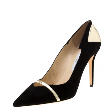 Pre Owned Jimmy Choo Black Suede And Metallic Gold Leather Cut Out Detail Pointed Toe Pumps Size 39