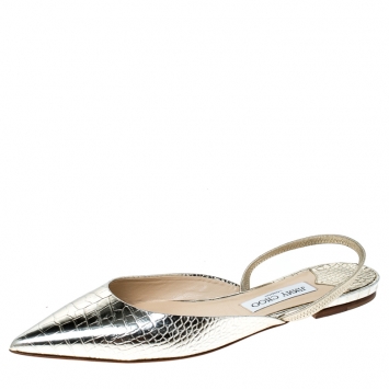 Pre Owned Jimmy Choo Metallic Gold Leather Genoa Pointed Toe Slingback Flat Mules Size 40
