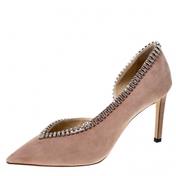 Pre Owned Jimmy Choo Pale Pink Suede Lilian Crystal Pumps Size 37.5
