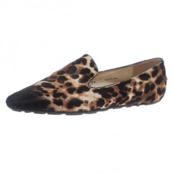 Pre Owned Jimmy Choo Leopard Pony Hair Wheel Smoking Slippers Size 36
