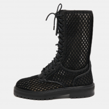 Pre Owned Jimmy Choo Black Leather and Mesh  Cora Calf Length Boots Size 39