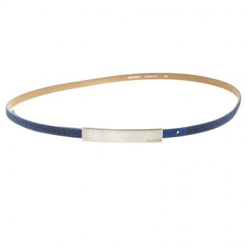 Pre Owned Jimmy Choo Blue Suede Crystal Embellished Blossom Skinny Belt 90 CM