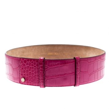 Pre Owned Jimmy Choo Pink Croc Embossed Leather Waist Belt 85CM