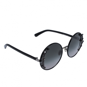 Pre Owned Jimmy Choo Black Crystal Embellished/ Green Gradient GEMA/S Round Sunglasses