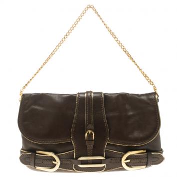 Pre Owned Jimmy Choo Brown Leather Gold Trim Tulita Shoulder Bag