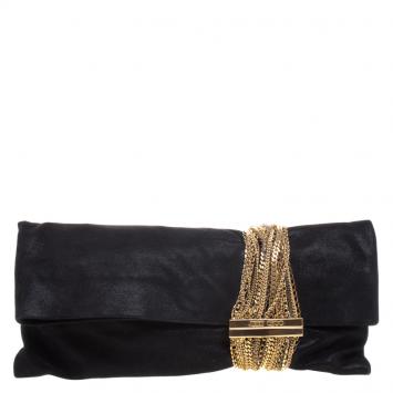 Pre Owned Jimmy Choo Black Shimmer Suede Chandra Clutch