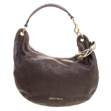 Pre Owned Jimmy Choo Dark Beige Leather Small Solar Hobo