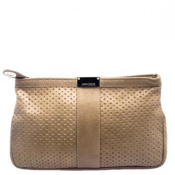 Pre Owned Jimmy Choo Brown Perforated Leather Zulu Clutch