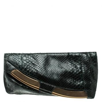 Pre Owned Jimmy Choo Dark Green Python Clutch