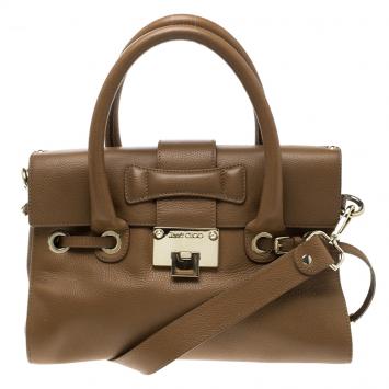 Pre Owned Jimmy Choo Brown Leather Small Rosalie Top Handle Bag