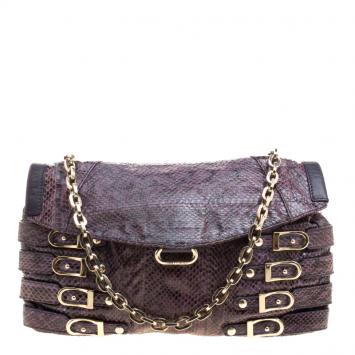 Pre Owned Jimmy Choo Purple Snakeskin Brix Convertible Clutch