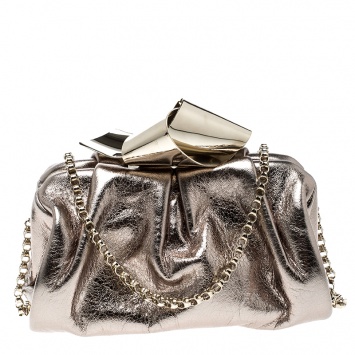 Pre Owned Jimmy Choo Gold Leather Cara Chain Clutch