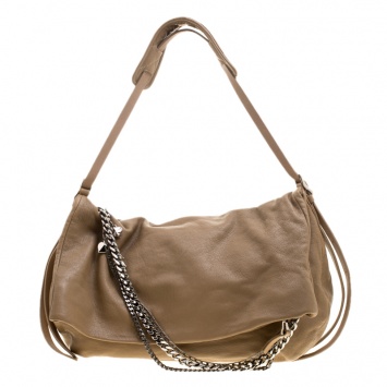 Pre Owned Jimmy Choo Brown Leather Boho Biker Chain Hobo