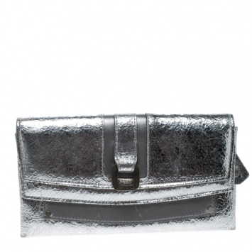 Pre Owned Jimmy Choo Metallic Silver/Grey Leather Clutch