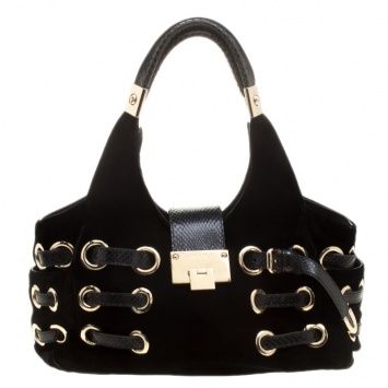 Pre Owned Jimmy Choo Black Velvet Riki Shoulder Bag