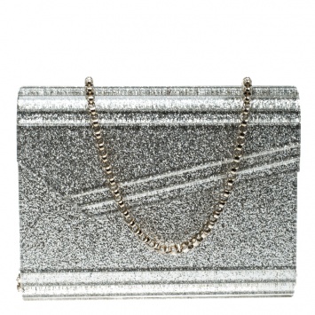 Pre Owned Jimmy Choo Silver Glitter Acrylic Candy Clutch Bag