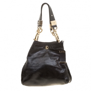 Pre Owned Jimmy Choo Metallic Black Leather Lohla Jayne Tote