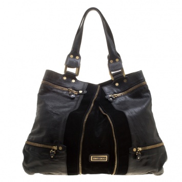 Pre Owned Jimmy Choo Black Leather/Suede Large Mona Tote