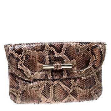 Pre Owned Jimmy Choo Brown Python Jasmine Clutch