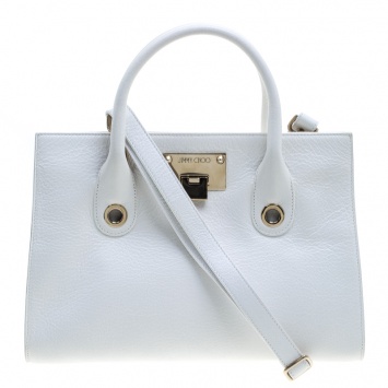 Pre Owned Jimmy Choo White Leather Medium Riley Tote