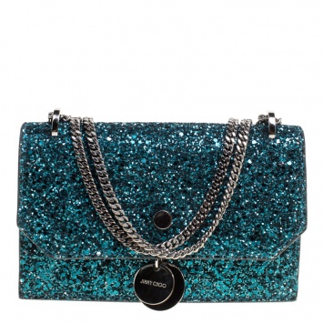 Pre Owned Jimmy Choo Blue Glitter Finley Crossbody Bag