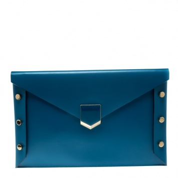 Pre Owned Jimmy Choo Blue Leather Lockett Envelope Clutch