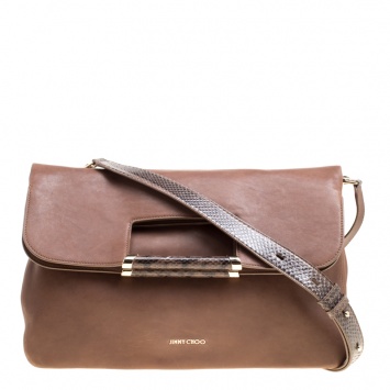 Pre Owned Jimmy Choo Brown Leather Ziad Foldover Messenger Bag