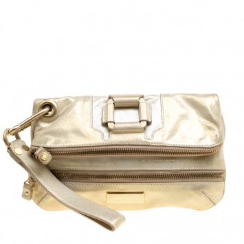 مملوكة مسبقًا Jimmy Choo Gold Shimmering Leather Mave Foldover Clutch
