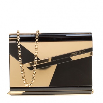 Pre Owned Jimmy Choo Black/Gold Acrylic Candy Clutch Bag