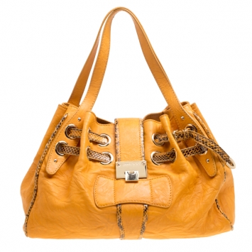 Pre Owned Jimmy Choo Tan Leather and Snakeskin Ramona Tote