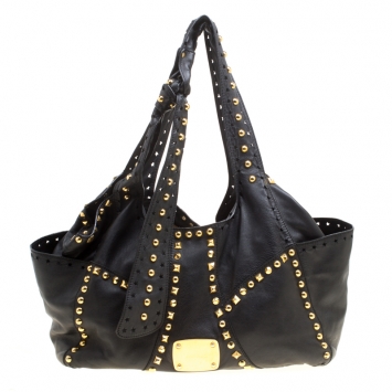 Pre Owned Jimmy Choo Black Leather Studded Tote 
