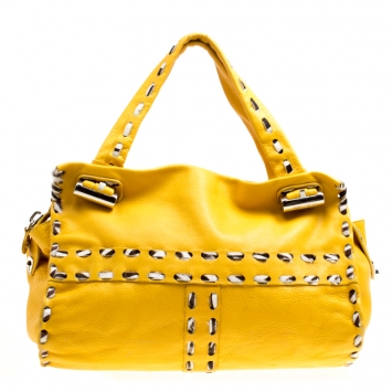 Pre Owned Jimmy Choo Yellow Leather and Calfhair Trim Tote