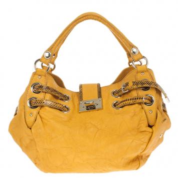 Pre Owned Jimmy Choo 'Ramona' Biker Leather and Snakeskin Hobo