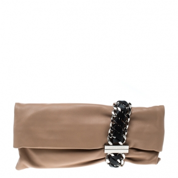 Pre Owned Jimmy Choo Beige Leather Chandra Clutch