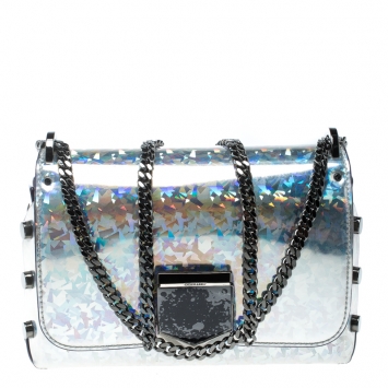 Pre Owned Jimmy Choo Holographic Silver Patent Leather Lockett Shoulder Bag