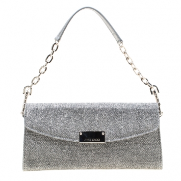 Pre Owned Jimmy Choo Silver Lame Glitter Riane Clutch