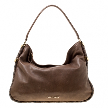 Pre Owned Jimmy Choo Brown Leather and Snake Trim Zoe Hobo
