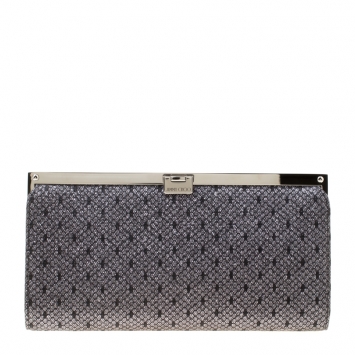Pre Owned Jimmy Choo Black/Silver Lace and Glitter Fabric Camille Clutch