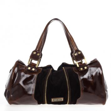 Pre Owned Jimmy Choo Liquid Patent and Suede Large Marla Bag
